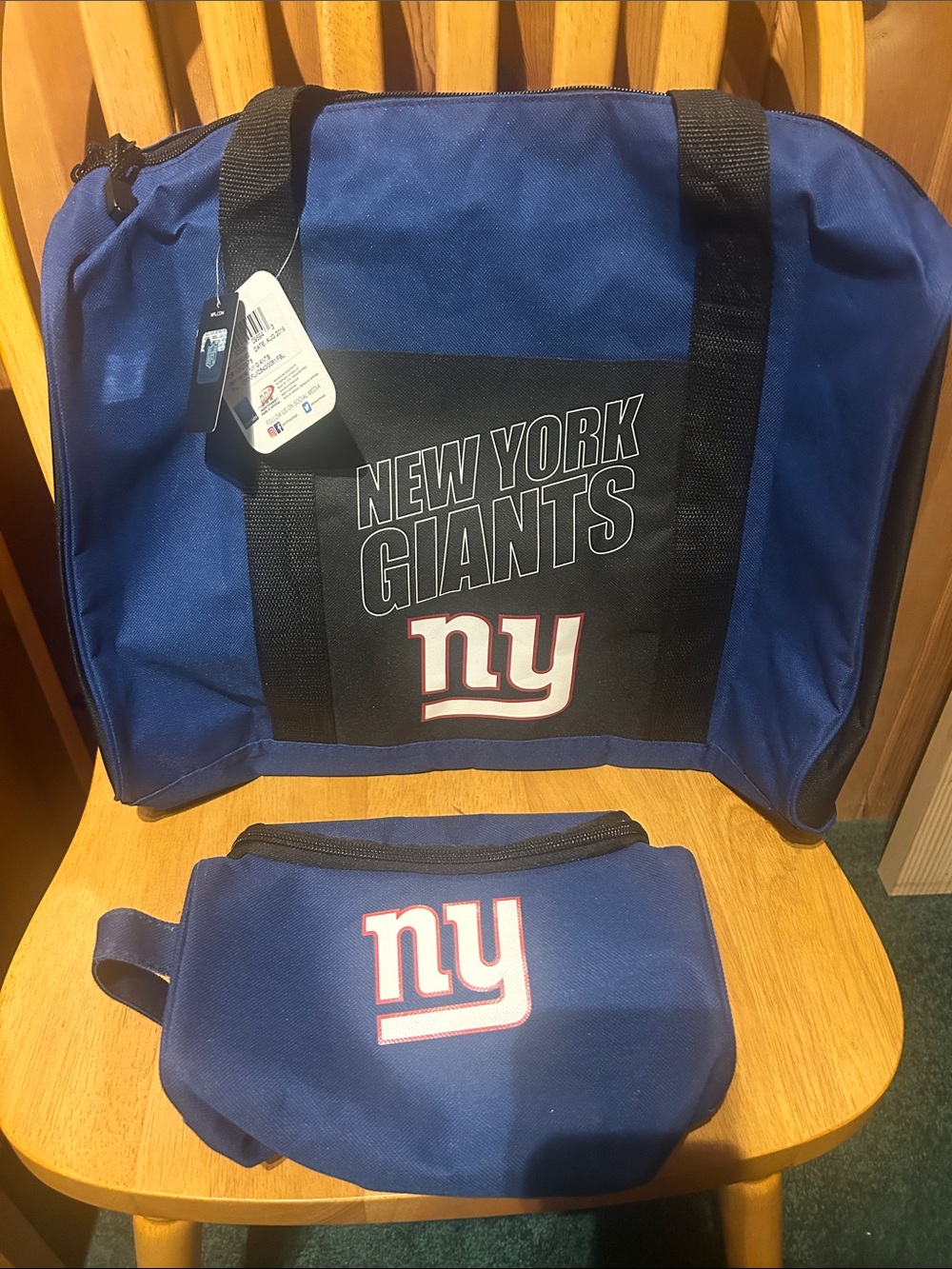 New York Giants Blue Duffel Bag with Matching Pouch